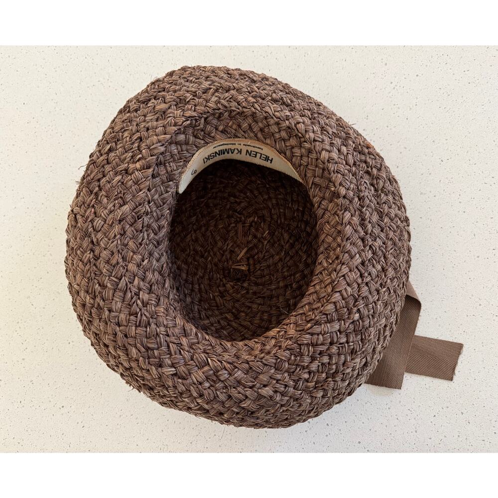 Helen Kaminski Newport Raffia Braid Boater Sun Hat Size 57 Nougat Brown Bow - Picture 3 of 6